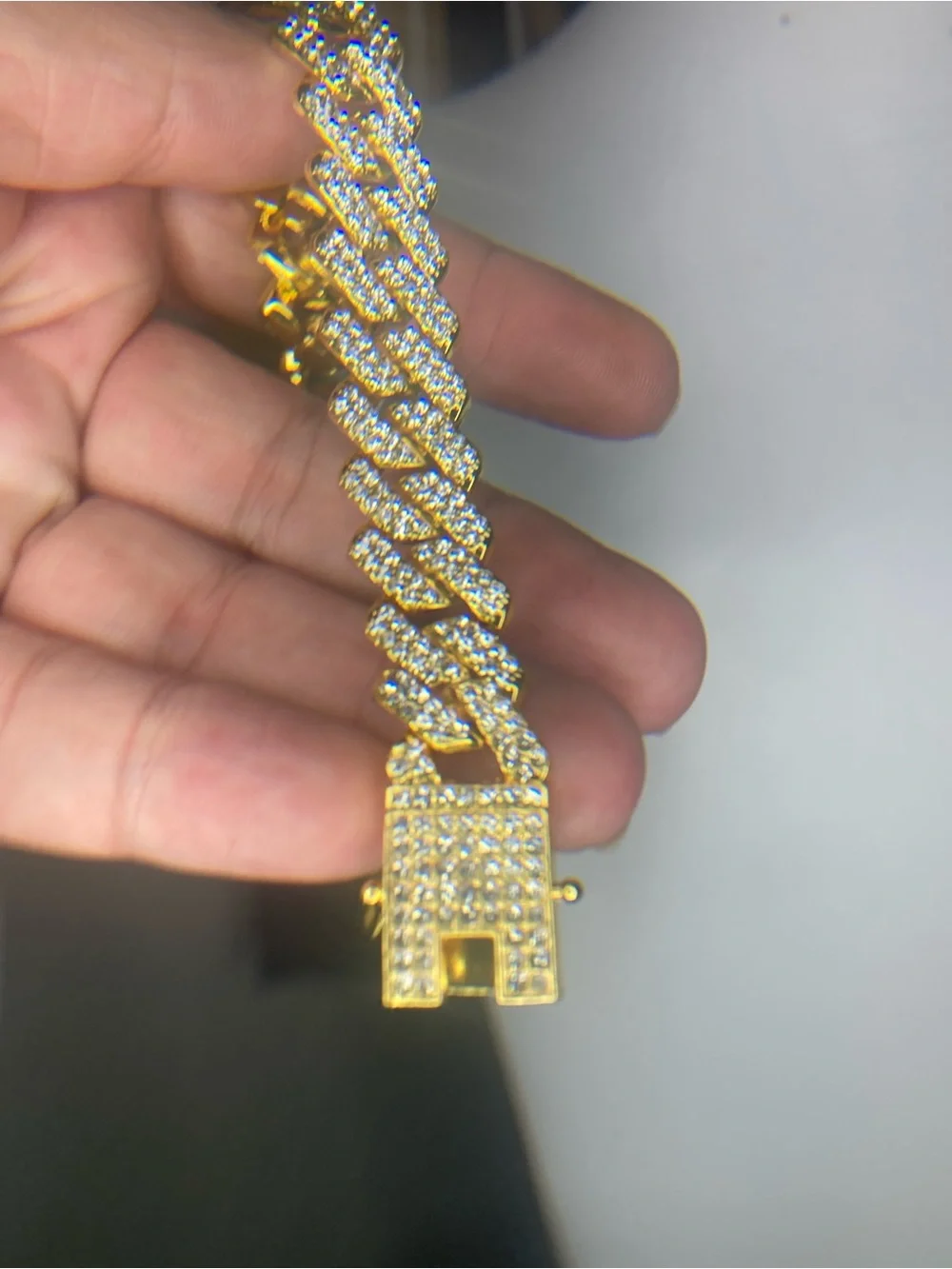 Stainless Steel Gold Cuban Link Bracelet with Pavé CZ Stones